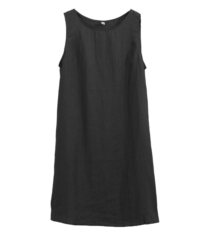 Amazhiyu Women's Linen Sleeveless Shift Dress with Pockets Crew Neck Casual Tank Dress Black - Image 2