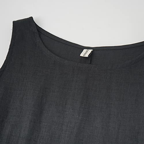Amazhiyu Women's Linen Sleeveless Shift Dress with Pockets Crew Neck Casual Tank Dress Black - Image 4