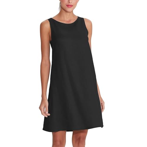 Amazhiyu Women's Linen Sleeveless Shift Dress with Pockets Crew Neck Casual Tank Dress Black - Image 1