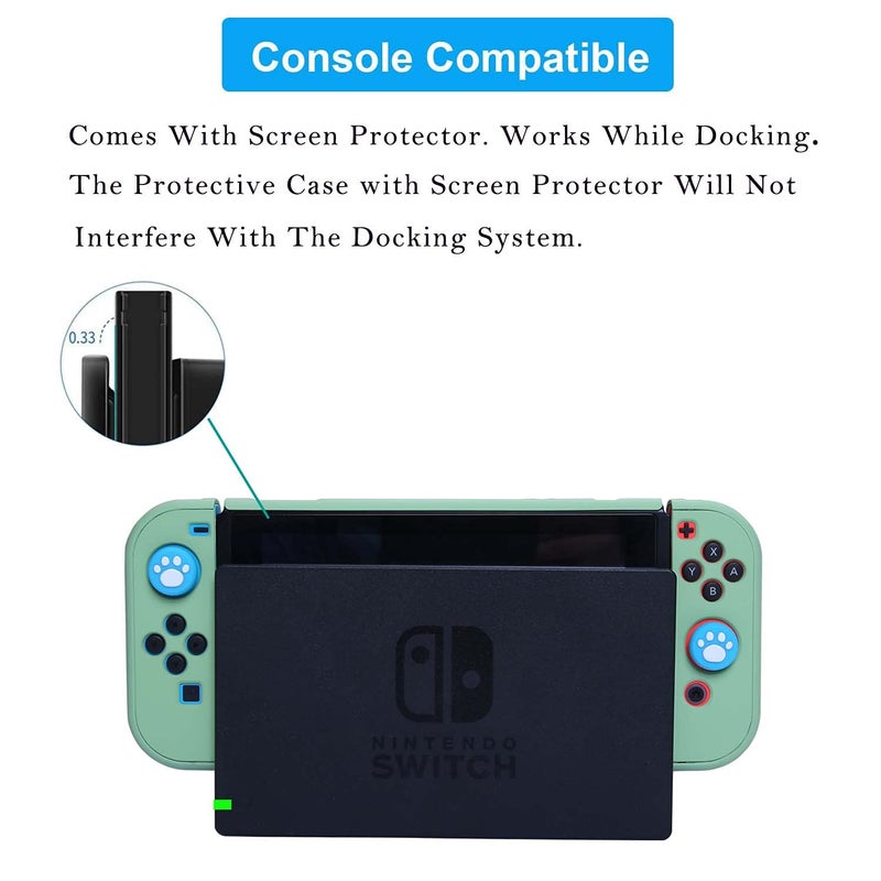 COMCOOL Dockable Case for Nintendo Switch 3 in 1 Protective Cover Case for Nintendo Switch and Joy-Con Controller with Screen Protector and Thumb grips - Tea Green - Image 3