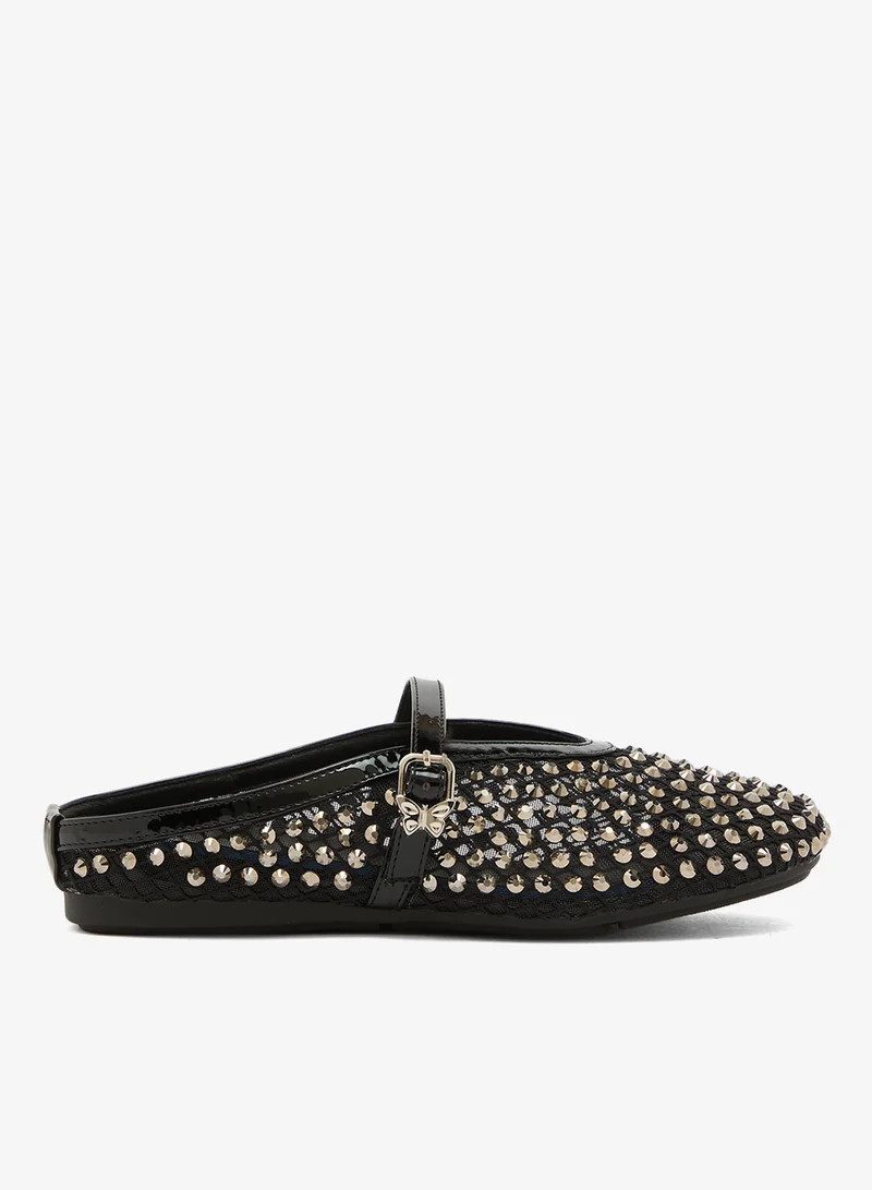 جينجر Rhinestone Metal Detail Ballet Flats
