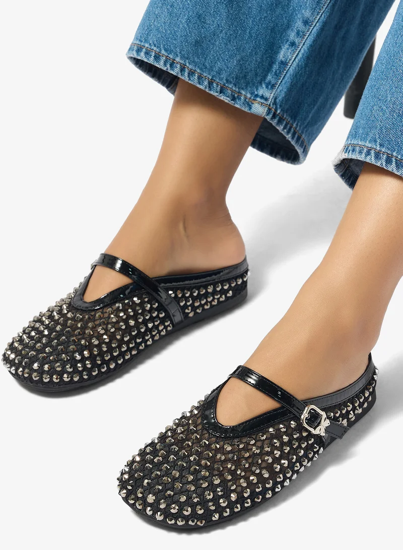 Ginger Black Rhinestone Metal Detail Ballet Flats for Women | Best Price UAE