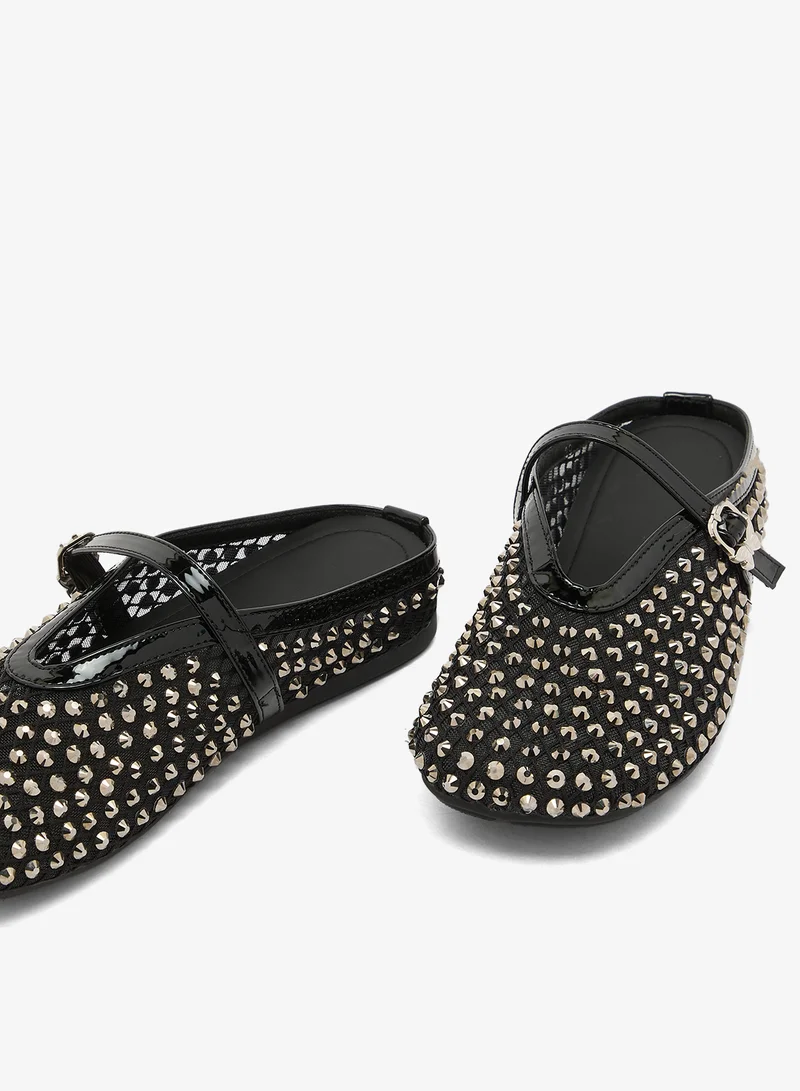 Ginger Black Rhinestone Metal Detail Ballet Flats for Women | Best Price UAE