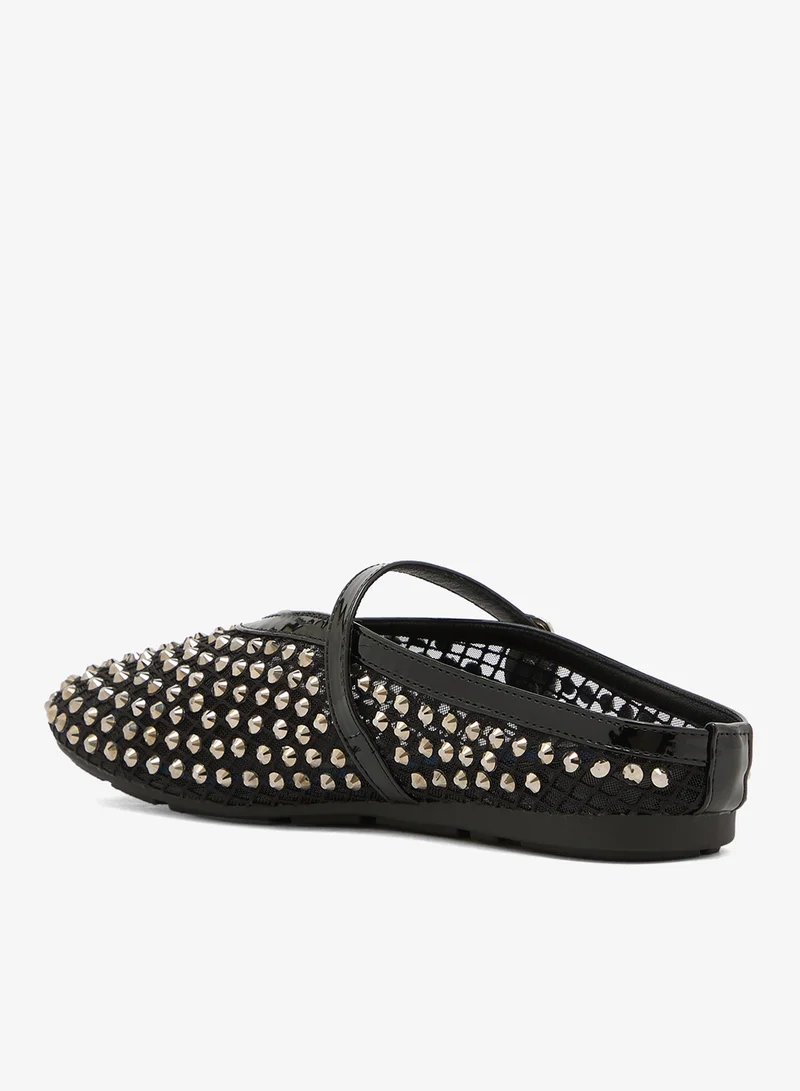 Ginger Black Rhinestone Metal Detail Ballet Flats for Women | Best Price UAE