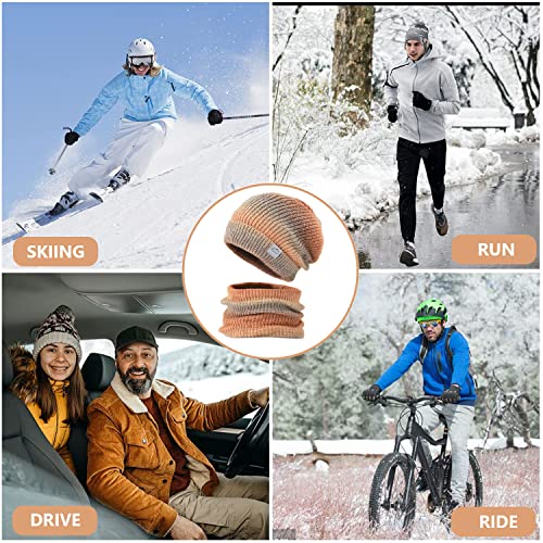 GUSTAVE® Orange Winter Caps for Women,Fleece Lined Womens Beanie Cap Hat with Neck Scarf, Knitted Warm Winter Hat Neck Warmer Scarf Mask Set - Image 4