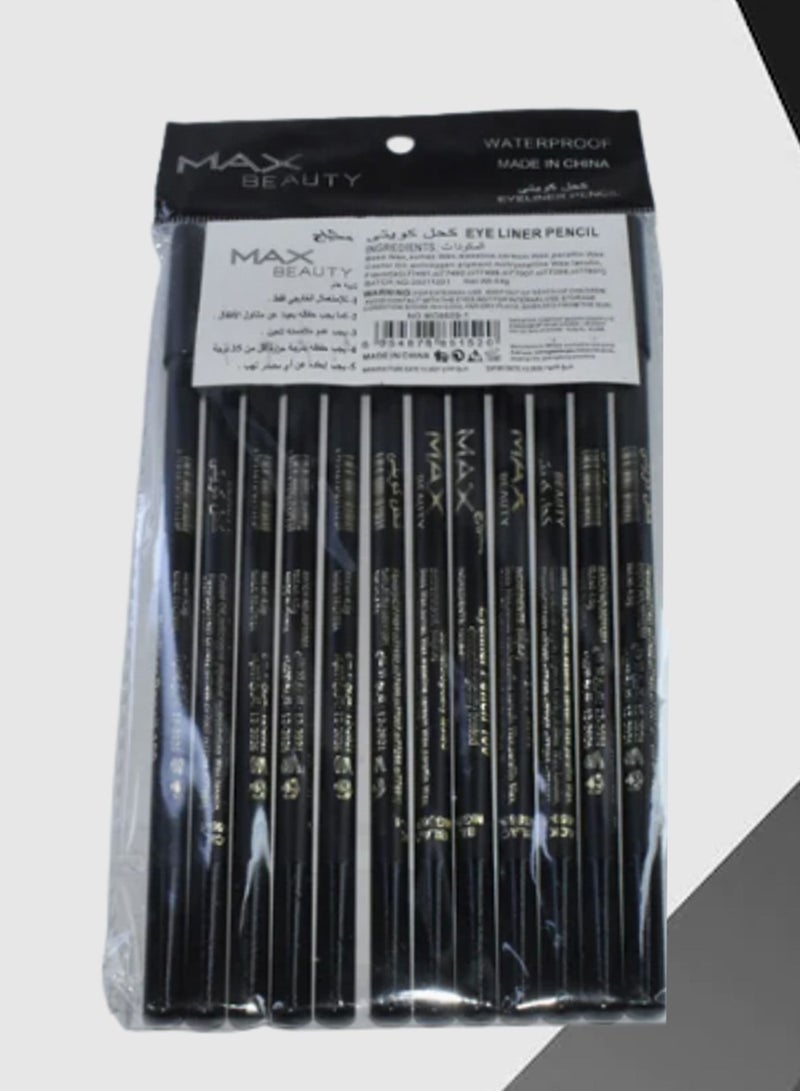 ماكس بيوتي 12 قطعة قلم كحل كويتي طويل الثبات أسود - Image 1