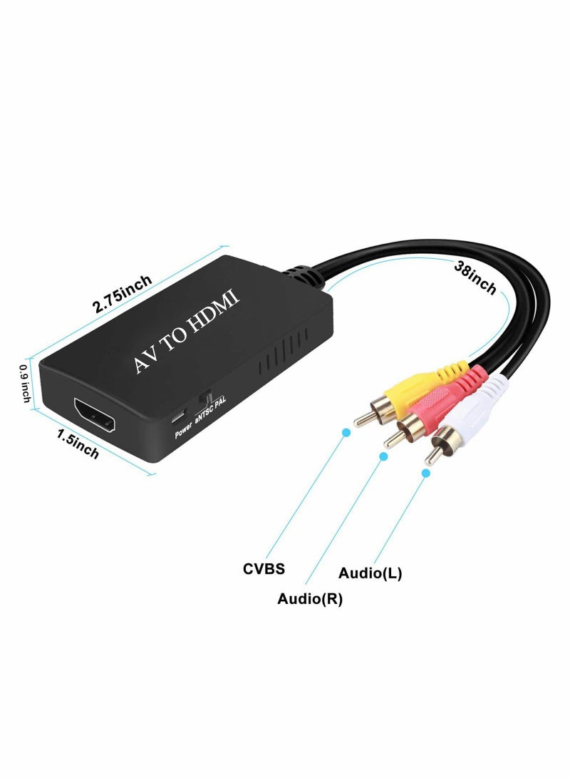 HDMI to RCA Converter  HDMI to AV 3RCA CVBs Composite Video Audio Converter Adapter Supports PAL NTSC for TV Stick Roku Apple TV PC Laptop Xbox HDTV
