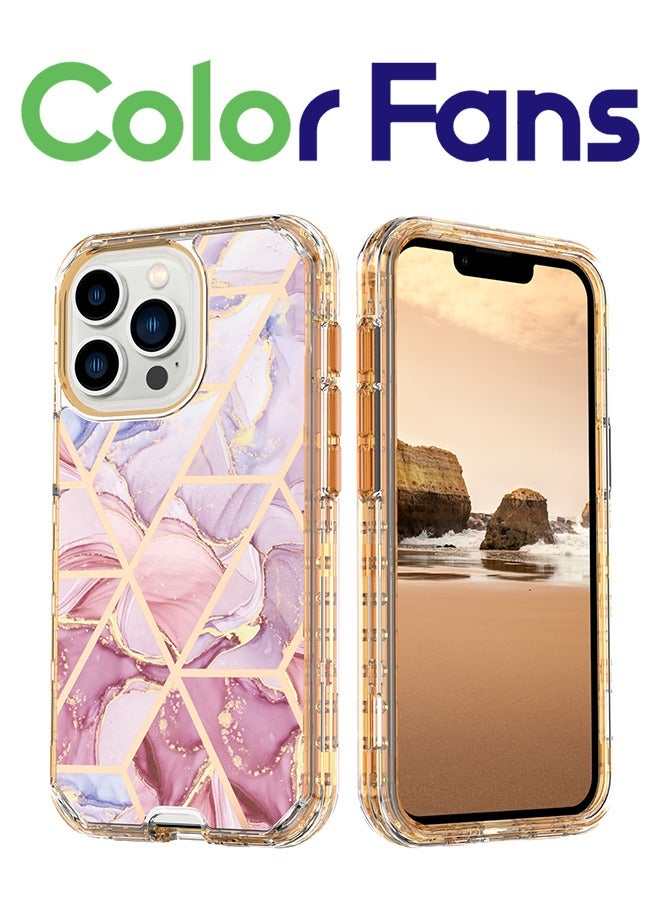 كولور فانس حافظة هاتف ابل ايفون 15 برو ماكس (6.7 بوصة) فاخرة من الرخام اللامع - غطاء حماية عصري مقاوم للصدمات 3 في 1 للنساء والفتيات - وردي، أرجواني - Image 1