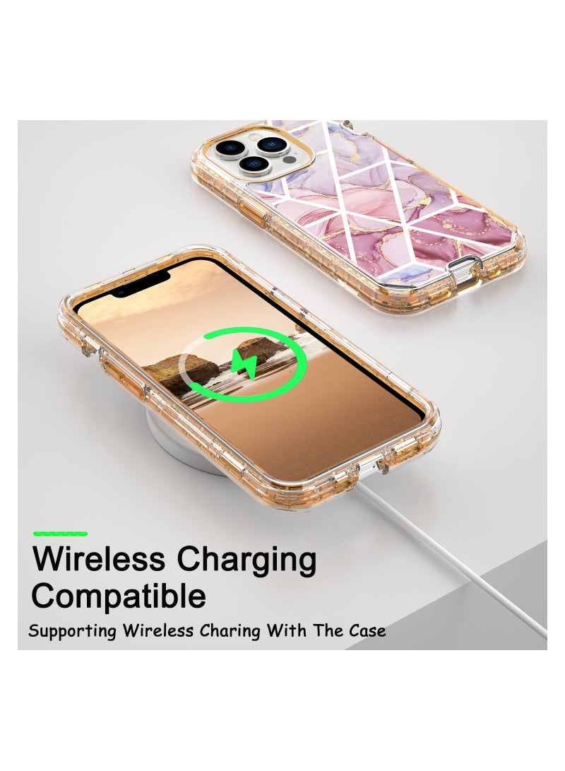 كولور فانس حافظة هاتف ابل ايفون 15 برو ماكس (6.7 بوصة) فاخرة من الرخام اللامع - غطاء حماية عصري مقاوم للصدمات 3 في 1 للنساء والفتيات - وردي، أرجواني - Image 5