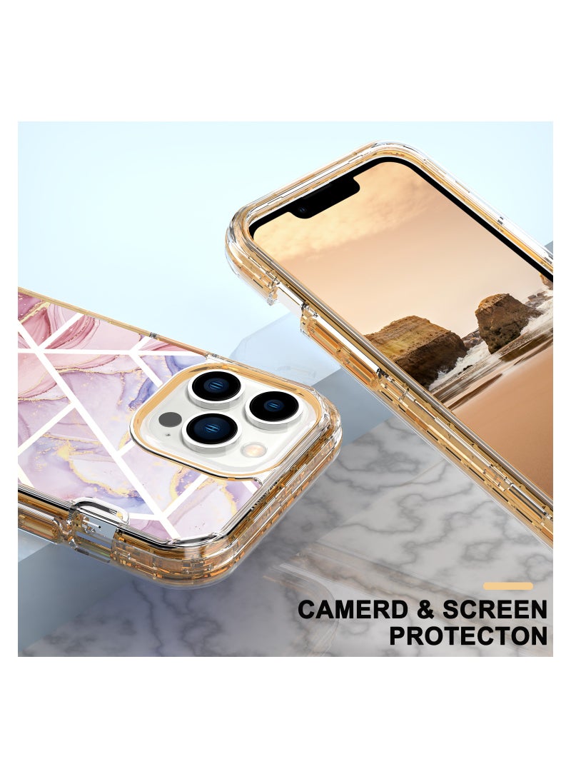 كولور فانس حافظة هاتف ابل ايفون 15 برو ماكس (6.7 بوصة) فاخرة من الرخام اللامع - غطاء حماية عصري مقاوم للصدمات 3 في 1 للنساء والفتيات - وردي، أرجواني - Image 4