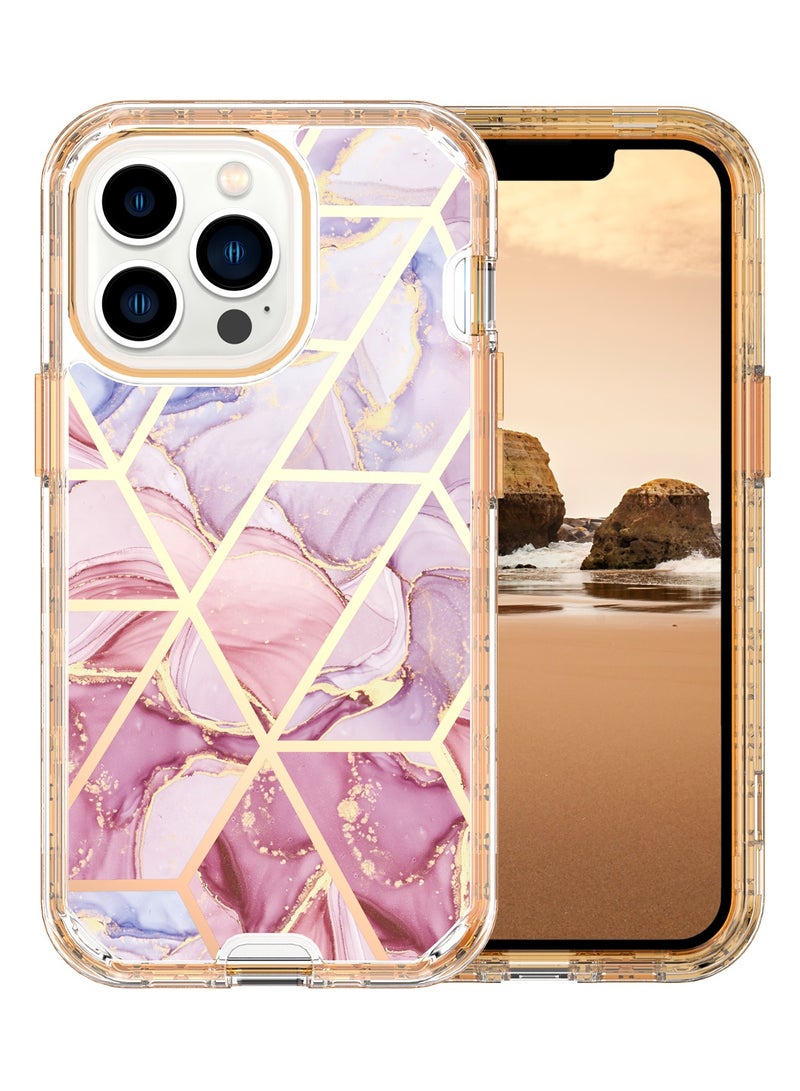 كولور فانس حافظة هاتف ابل ايفون 15 برو ماكس (6.7 بوصة) فاخرة من الرخام اللامع - غطاء حماية عصري مقاوم للصدمات 3 في 1 للنساء والفتيات - وردي، أرجواني - Image 2