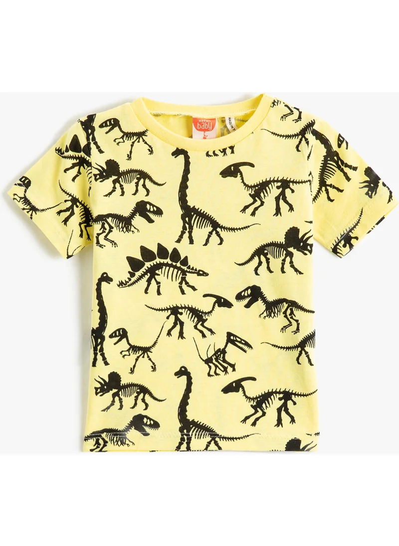 كوتون Short Sleeve Crew Neck T-Shirt Dinosaur Printed