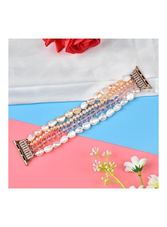 HuHa Ethnic Replacement Watchband For Apple Watch 1/2/3/4/5 38-40mm Pearl/Pink Crystal - Image 5