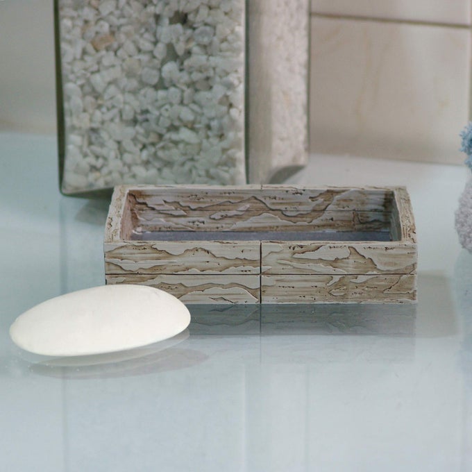 NU STEEL RUSTIC BATHROOM SOAP BAR DISH HOLDER IN REAL CEMENT AND STONE FOR BATHROOMS VANITY SPACES