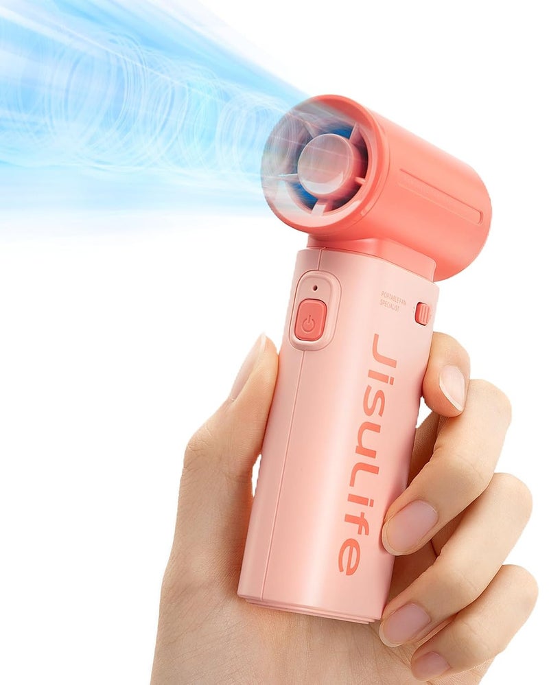 JISULIFE Portable Handheld Fan, Mini USB Rechargeable Fan 18H Max Cooling Time, 5000mAh Small Battery Personal Fan For Makeup/Eyelash Fan, Pocket Fan with 5 Speeds for Unisex Travel Camping Outdoor Fan Pink - Image 2