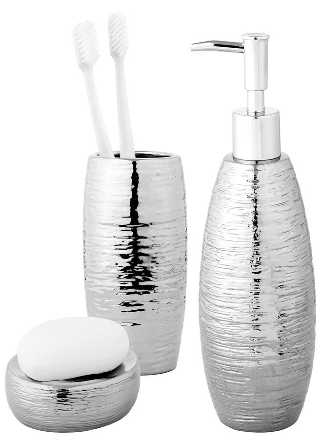 Navaris Silver Bathroom Accessories Set - Sleek Brushed Finish, Modern Accessories Decor - Soap Dispenser, Toothbrush Holder, Soap Dish, Silver Bathroom Set - Image 1