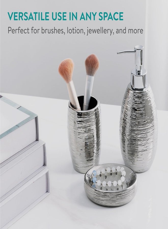 Navaris Silver Bathroom Accessories Set - Sleek Brushed Finish, Modern Accessories Decor - Soap Dispenser, Toothbrush Holder, Soap Dish, Silver Bathroom Set - Image 5
