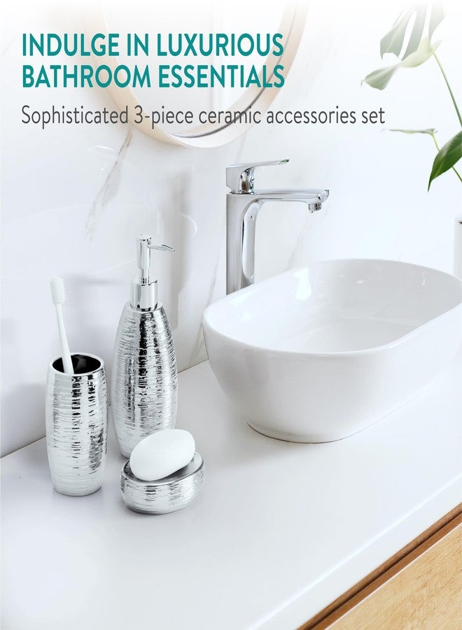 Navaris Silver Bathroom Accessories Set - Sleek Brushed Finish, Modern Accessories Decor - Soap Dispenser, Toothbrush Holder, Soap Dish, Silver Bathroom Set - Image 2