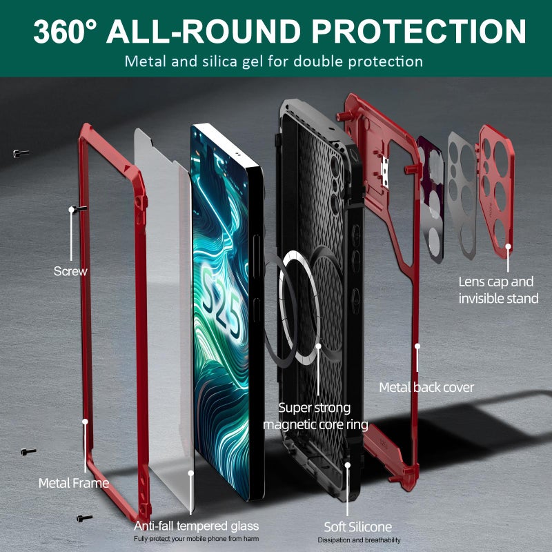 For Samsung Galaxy S25 Ultra 5G Shockproof Life Waterproof Dustproof Metal MagSafe Phone Case(Red) - Image 3