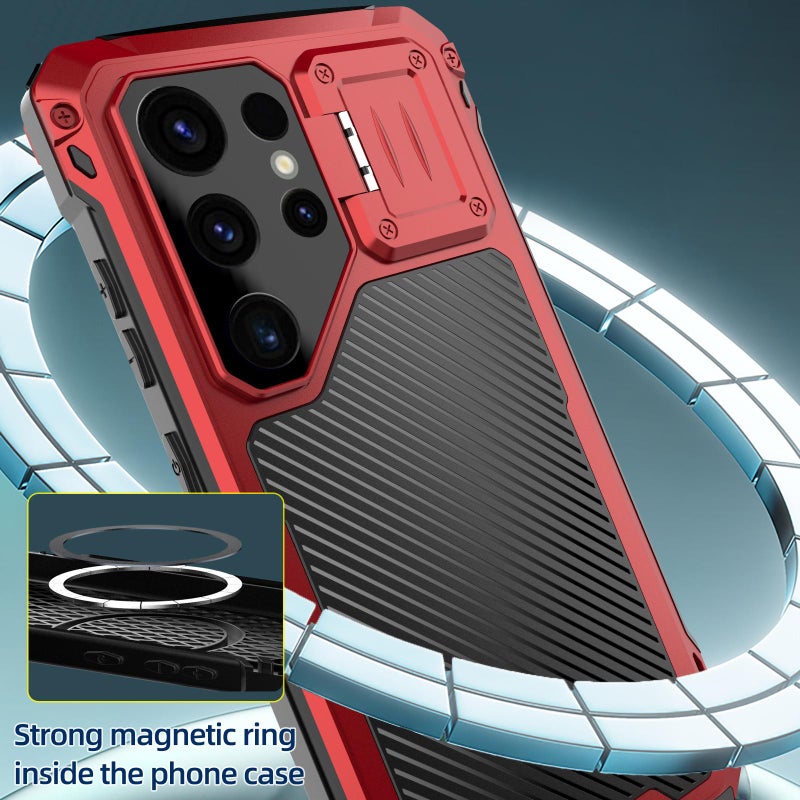 For Samsung Galaxy S25 Ultra 5G Shockproof Life Waterproof Dustproof Metal MagSafe Phone Case(Red) - Image 4