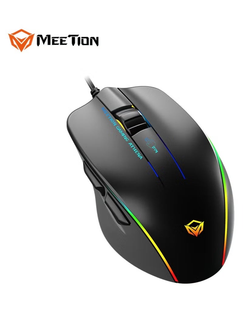 Meetion GM23 RGB Circulation Backlit Wired Gaming Mouse, Adjustable DPI, 6 Buttons, Ergonomic Design for Right-Handed Users – Black - Image 2