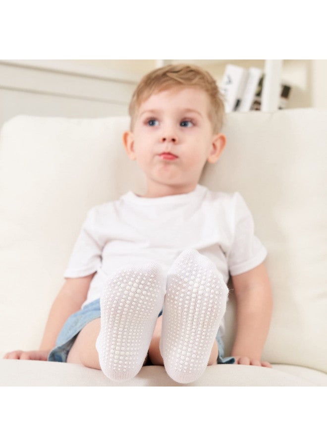 ZAPLES Baby Non Slip Grip Ankle Socks with Non Skid Soles for Infants Toddlers Kids Boys Girls, White, 6-12 Months - Image 1