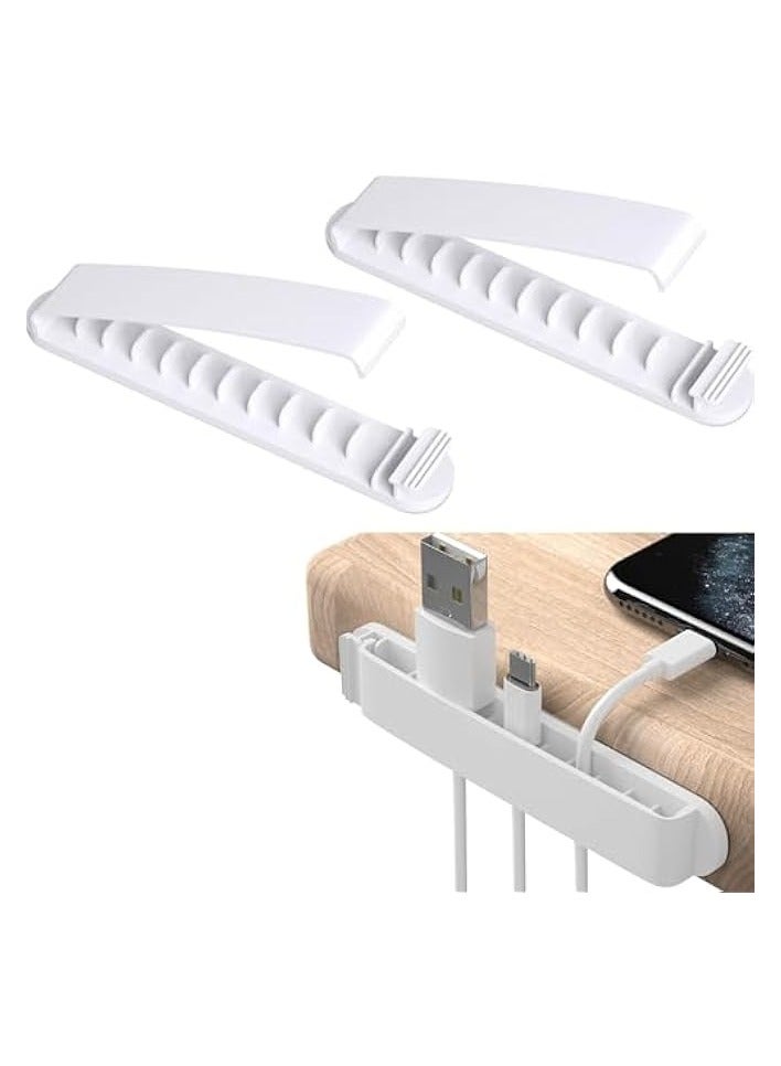 erorex 2 Pack Cable Organizer - 11-Slots White Cable Holder, 8cm Length, Self-Adhesive, Polycarbonate, Desk Wire Holder - Image 1