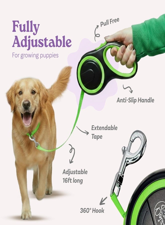 Daizzy Gear Retractable Dog Leash for Small, Medium & Large Dogs - Heavy-Duty, Tangle-Free, Reflective, 16FT Long, Anti-Slip Soft Handle with One-Hand Brake - 44 LBS /16FT - Small - Green - Image 2