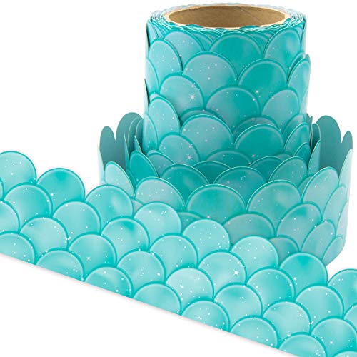 Ceiba Tree Ombre Turquoise Scallops Bulletin Board Borders for Classroom Trim Back to School Decoration 36 Feet - Image 1