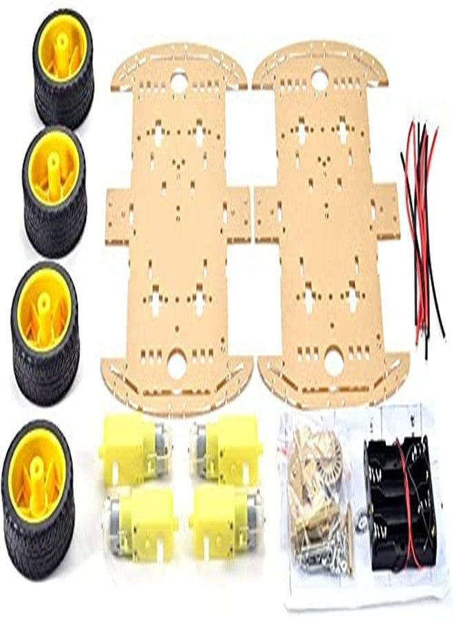REES52 4 Wheel 2 Layer Robot Smart Car Chassis Kits with Speed Encoder for Arduino DIY (Yellow) - Image 2