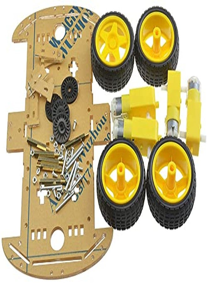 REES52 4 Wheel 2 Layer Robot Smart Car Chassis Kits with Speed Encoder for Arduino DIY (Yellow) - Image 3