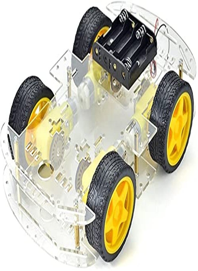 REES52 4 Wheel 2 Layer Robot Smart Car Chassis Kits with Speed Encoder for Arduino DIY (Yellow) - Image 1
