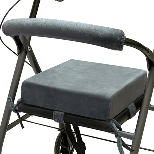 VGLCBBSTS Walker Seat Cushion for Seniors Memory Foam Rollator Accessory with Backrest Washable Crystal Velvet Cover GiftReady Box Secure Straps Zipper Walker Chair Pad - Image 1