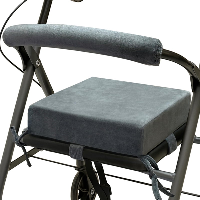 VGLCBBSTS Walker Seat Cushion for Seniors Memory Foam Rollator Accessory with Backrest Washable Crystal Velvet Cover GiftReady Box Secure Straps Zipper Walker Chair Pad - Image 2