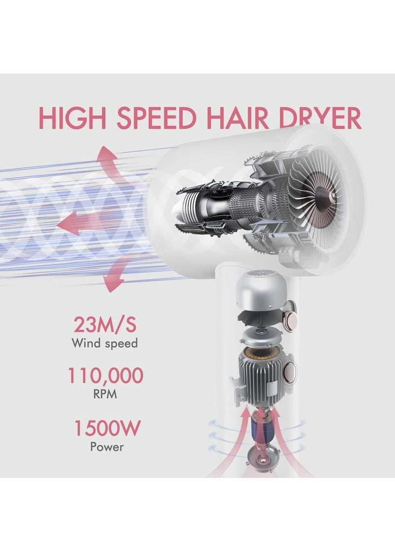 ريتش لايف مجفف شعر، مجفف شعر أيوني خفيف الوزن مع مجفف شعر عالي السرعة 110,000 دورة في الدقيقة للتجفيف السريع، مجفف شعر بقدرة 1400 واط وتحكم حراري 3 درجات وسرعتين للمنزل والسفر - Image 5