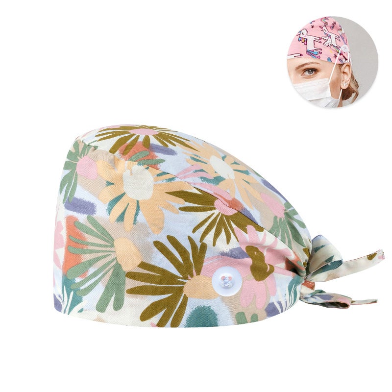 Surgical Cap Frosted Cap Women'S Pure Cotton Surgical Tie-Up Printed Nurst'S Cap New Buckle Men'S Dental And Dental Work Cap - Image 1