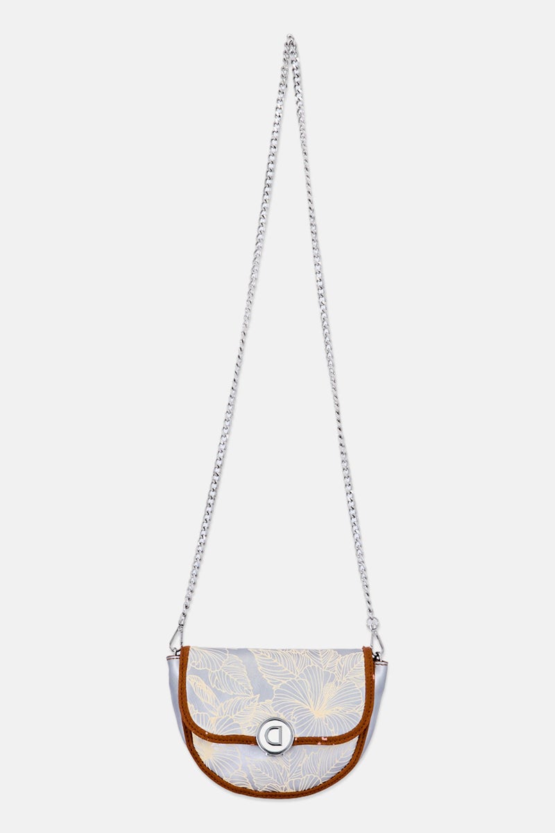 DESIGUAL Women Floral Pattern Cross Body Bag, Silver - Image 1