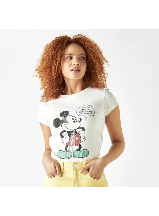 SP Characters Mickey Mouse Print Round Neck T-shirt with Short Sleeves