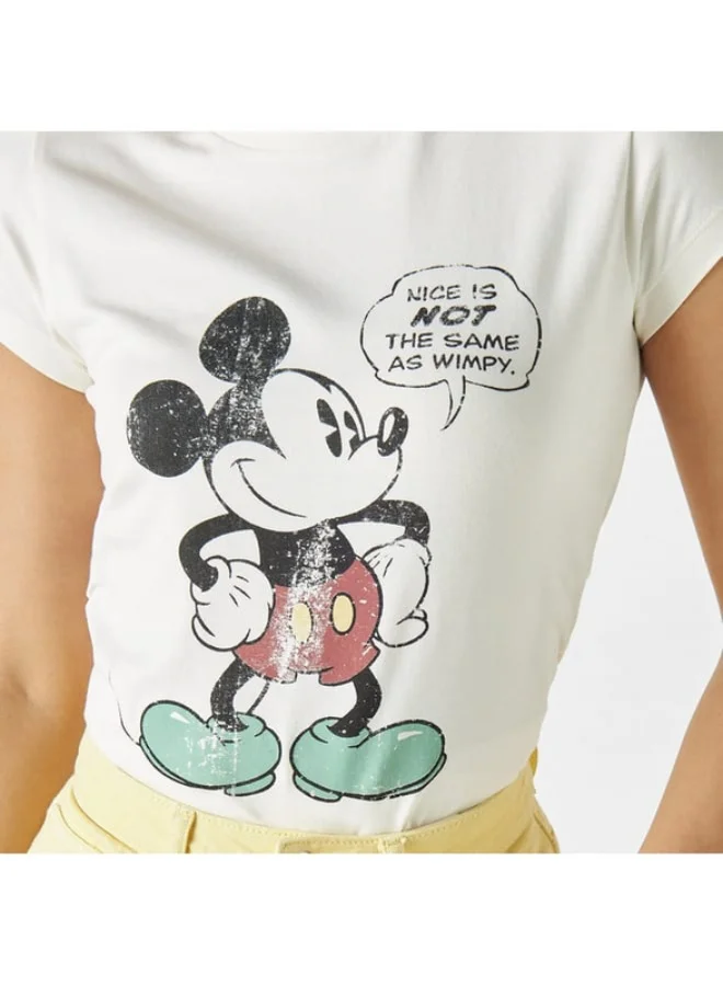 SP Characters Mickey Mouse Print Round Neck T-shirt with Short Sleeves