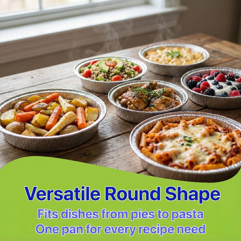 Pokanic Aluminum Foil Pans [9" Round] x [10 Pack] with Clear Dome Lids Recyclable Disposable Containers Straight Walls for Storing, Baking, Meal Prep & Reheating Freezer Oven Safe (10 Pack, 9 inch) - Image 3