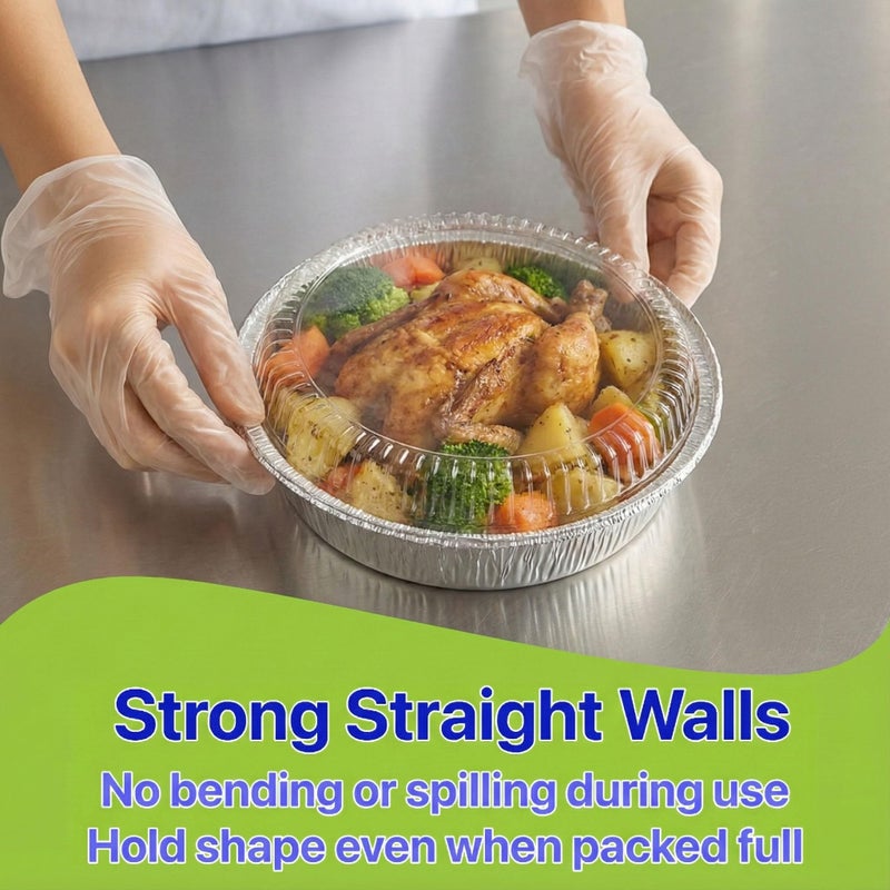 Pokanic Aluminum Foil Pans [9" Round] x [10 Pack] with Clear Dome Lids Recyclable Disposable Containers Straight Walls for Storing, Baking, Meal Prep & Reheating Freezer Oven Safe (10 Pack, 9 inch) - Image 4