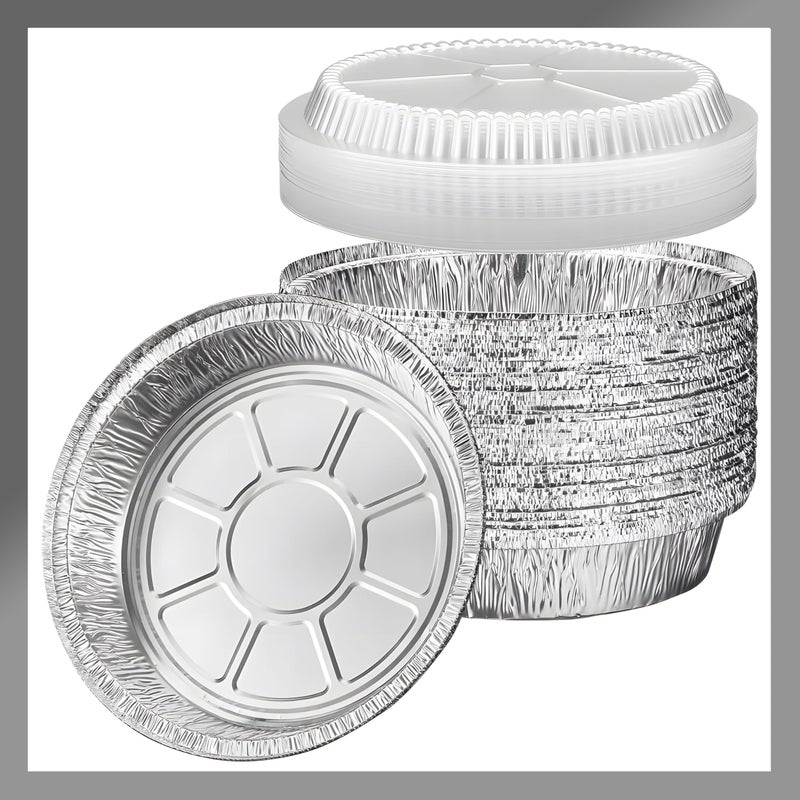 Pokanic Aluminum Foil Pans [9" Round] x [10 Pack] with Clear Dome Lids Recyclable Disposable Containers Straight Walls for Storing, Baking, Meal Prep & Reheating Freezer Oven Safe (10 Pack, 9 inch) - Image 1