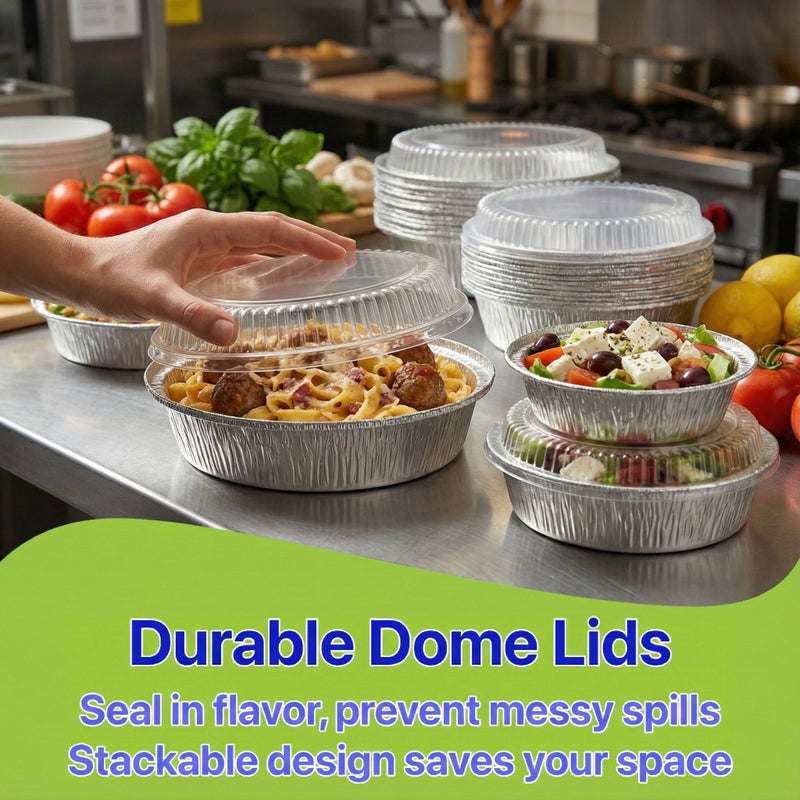 Pokanic Aluminum Foil Pans [9" Round] x [10 Pack] with Clear Dome Lids Recyclable Disposable Containers Straight Walls for Storing, Baking, Meal Prep & Reheating Freezer Oven Safe (10 Pack, 9 inch) - Image 5