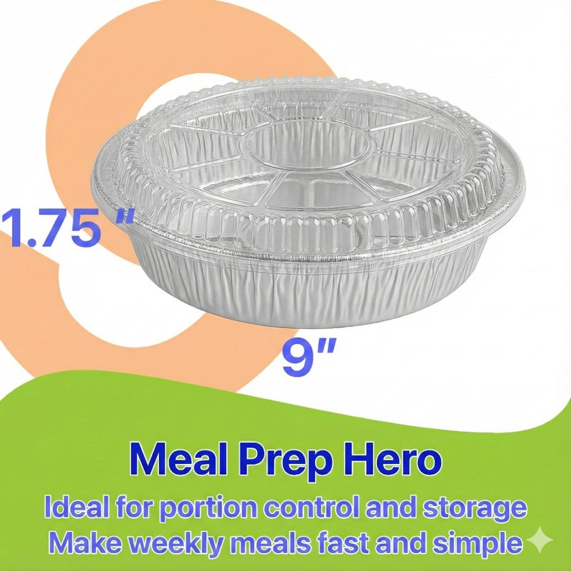 Pokanic Aluminum Foil Pans [9" Round] x [10 Pack] with Clear Dome Lids Recyclable Disposable Containers Straight Walls for Storing, Baking, Meal Prep & Reheating Freezer Oven Safe (10 Pack, 9 inch) - Image 2