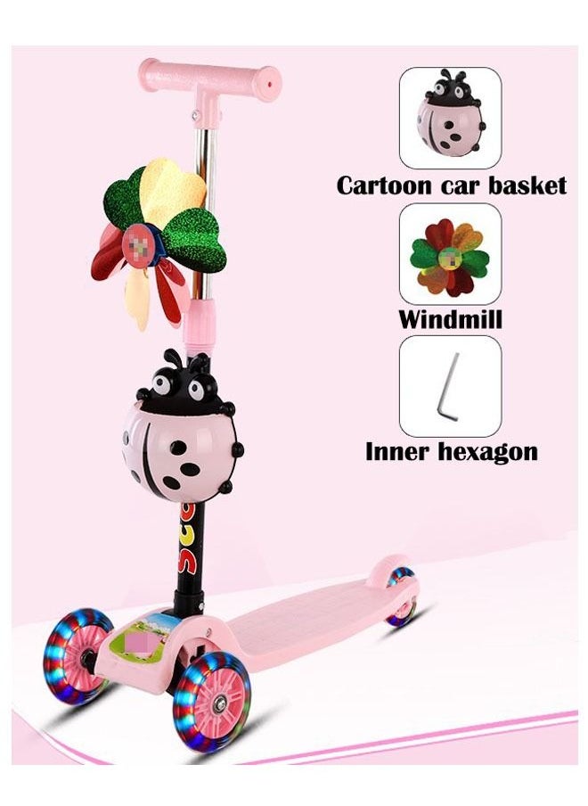 ZCM-HAPPY 3 Wheels Foldable Kids Scooter with Cartoon Basket and Windmill  - Image 1
