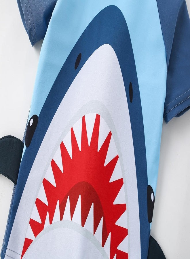 YAGATA Toddler Boy Swimsuit Cute Shark Bathing Suits Boys Swim Shirt Trunks Hat Swimming Set 3-4T Blue L - Image 2