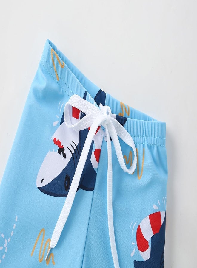 YAGATA Toddler Boy Swimsuit Cute Shark Bathing Suits Boys Swim Shirt Trunks Hat Swimming Set 3-4T Blue L - Image 5