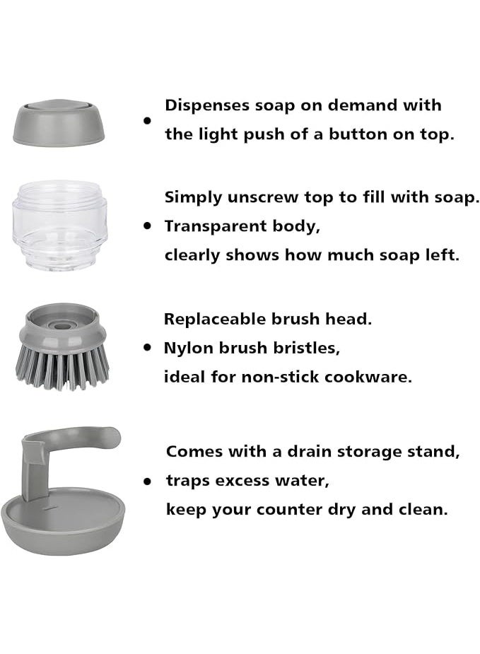 قطعتين من فرشاة تنظيف يدوية لتوزيع الصابون مع صينية تجميع التنقيط، فرشاة غسيل للأطباق والأواني والمقالي وتنظيف الأحواض، فرش تنظيف منزلية سهلة الإمساك، مجموعة حامل تخزين لفرشاة تنظيف المطبخ - Image 3