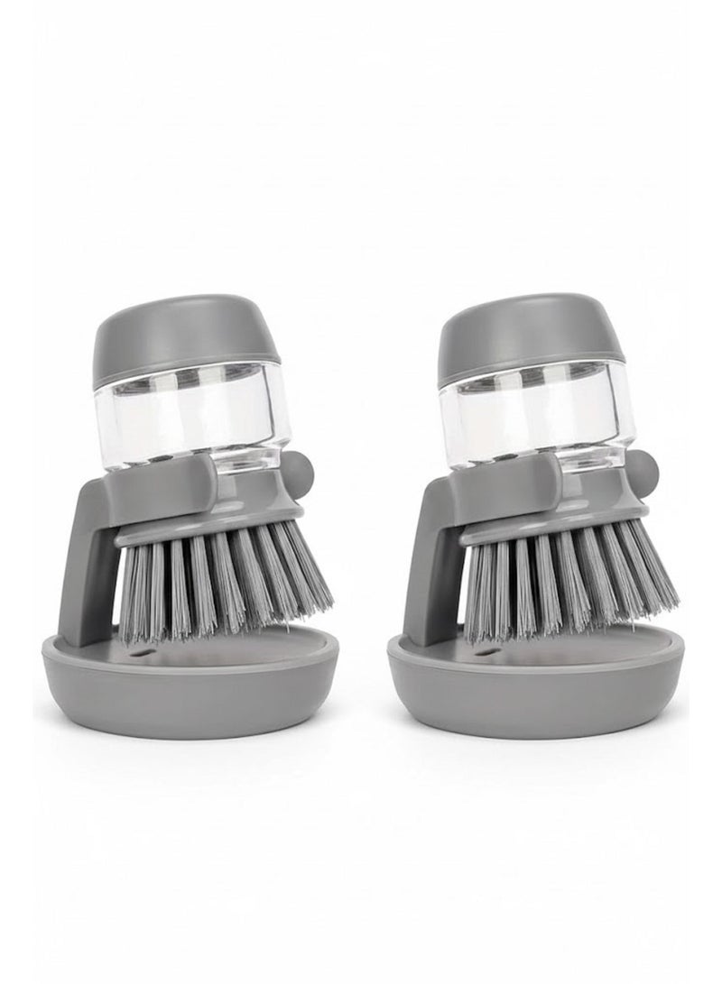 قطعتين من فرشاة تنظيف يدوية لتوزيع الصابون مع صينية تجميع التنقيط، فرشاة غسيل للأطباق والأواني والمقالي وتنظيف الأحواض، فرش تنظيف منزلية سهلة الإمساك، مجموعة حامل تخزين لفرشاة تنظيف المطبخ - Image 1