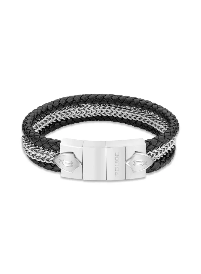 بوليس Lance Black Silver Braided Leather Bracelet for Men